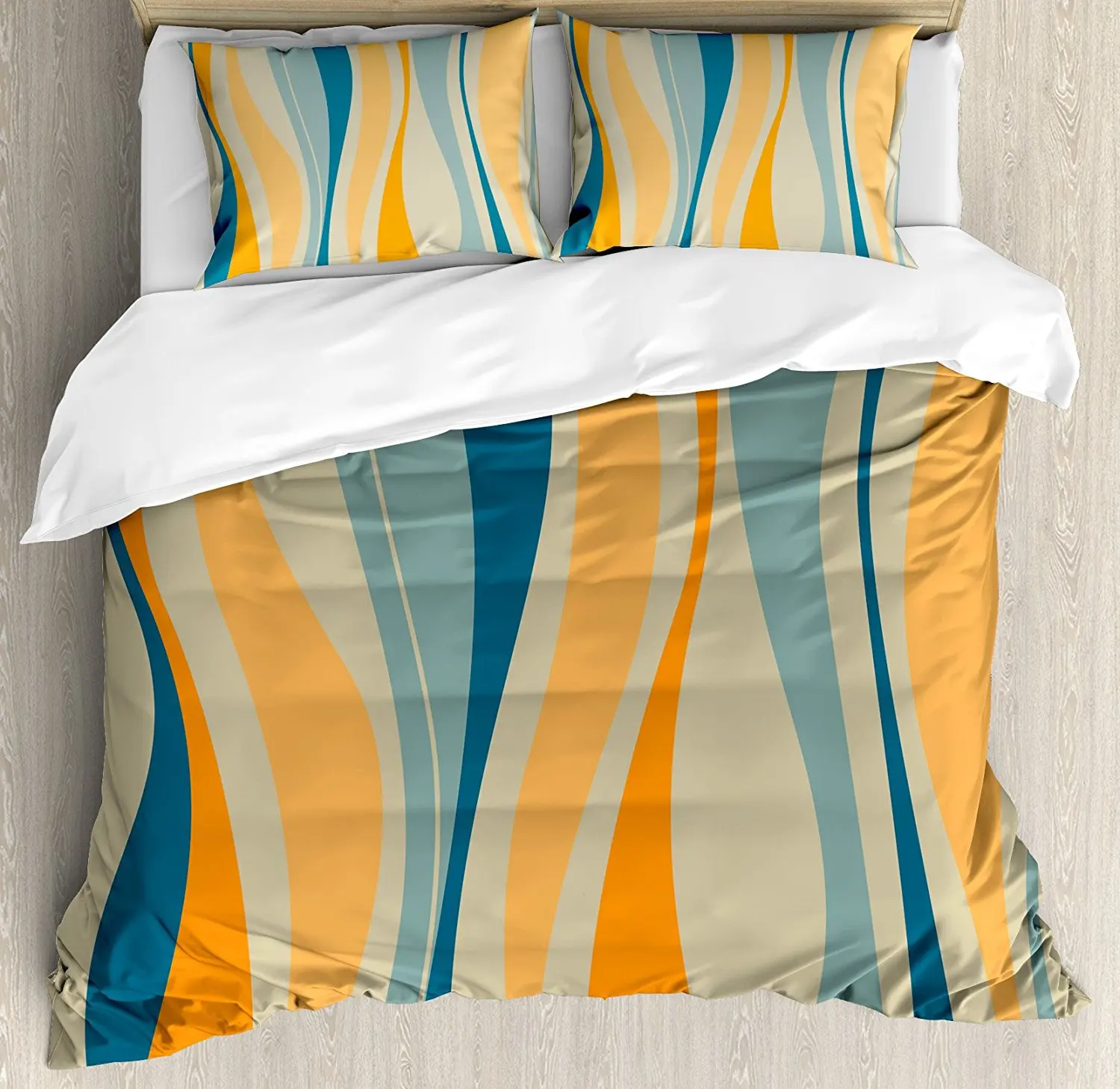 Vintage Duvet Cover Set Retro Vibrant Stripes Funky Lines Design