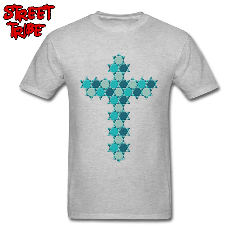 Casual Design Man Tshirts On Sale Summer Short Sleeve O Neck 100% Cotton Tops Shirts Hip hop Tops Shirts Top Quality Blue Star of David Optical Illusion Overlaying a Cross grey