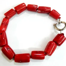 Натуральный красный коралл цилиндрический браслет круглая Застежка ручной работы подарок