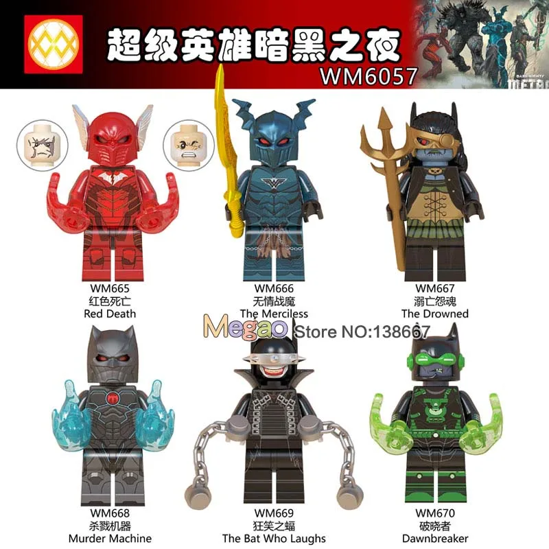 

Wholesale 50PCS DC Dark Nights Metal Knights Death Murder Machine Dawnbreaker Merciless Drowned Batman Building Block Toy Gift