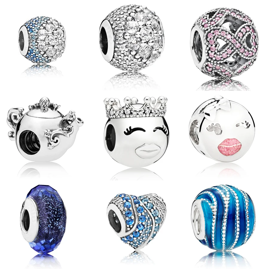 

2018 New 100% Real 925 Silver AQUA HEART Princess Enoticon&BELLA BOT CHARM Fit Original pandora Bracelet Bead Diy Jewelry