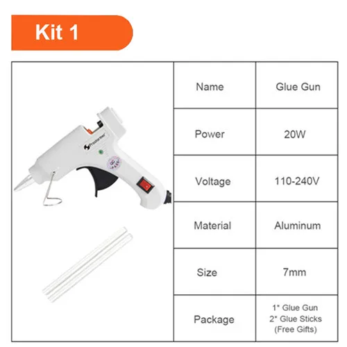 PROSTORMER горячего расплава клея пушка 7/11-ти миллиметровый клей-палочки 20 60 100 Вт 110-240(V) Промышленное использование мини Пистолеты ремонт тепла Температура инструмент - Цвет: Kit 1