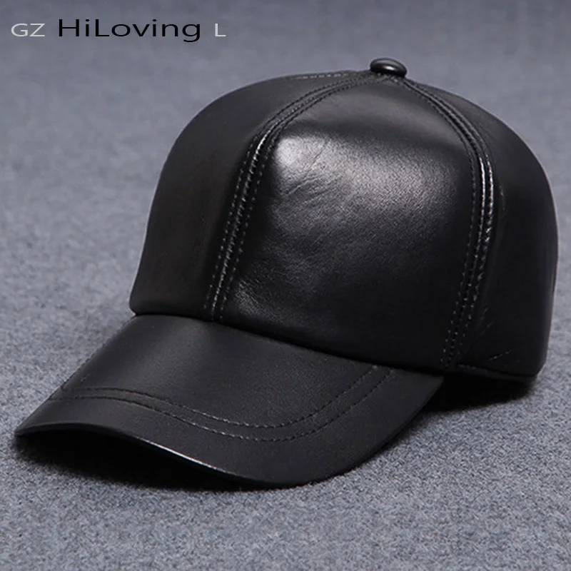 casual genuine winter leather cap for man adjustable baseball caps brand outdoor ski black sports hats casual genuine winter leather cap for man adjustable baseball caps brand outdoor ski black sports hats