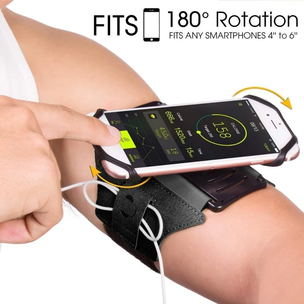 

Armband Phone Holder 180 Degree Rotatable with Earbud Holder Sweatproof Arm Bag for XIAOMI iphone 6 7 8 X 4 to 6 Inch Smartphone