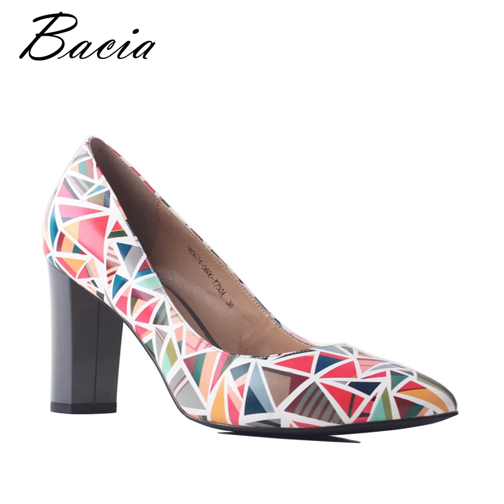 

Bacia Sheepskin Fashion Shoes Women Heel Genuine Leather New 4 Seasons Colorful Pumps 35-40 Russian Size Thick Heel Shoes SB090
