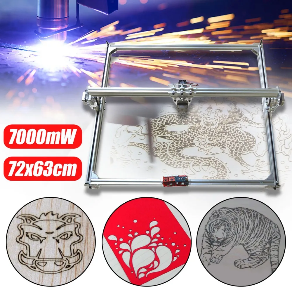 

7000mW 65x50cm DIY Desktop Mini Blue Laser Cutting/Engraving Engraver Machine DC 12V Wood Cutter Power Adjustable +Laser Goggles