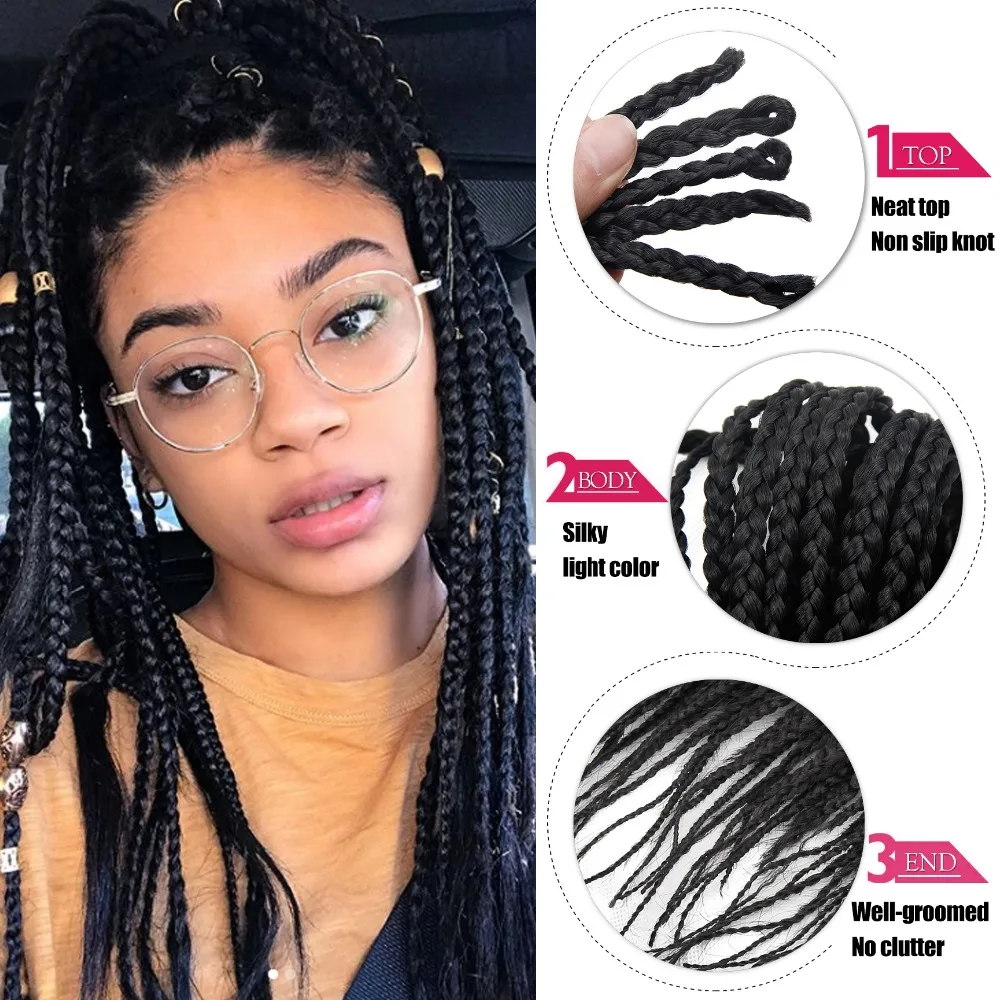 Jual Crochet Kepang Rambut Sintetis 3 S Kotak Mengepang Xpression Mengepang Rambut 22 Inch Ombre Hitam Root Coklat Bug Hitam Crochet rambut