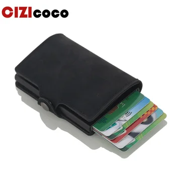 

2019 Newest Male Card Holder RFID Aluminium Alloy Credit Card Holder Metal Leather Wallet Antitheft Men Automatic Card Case