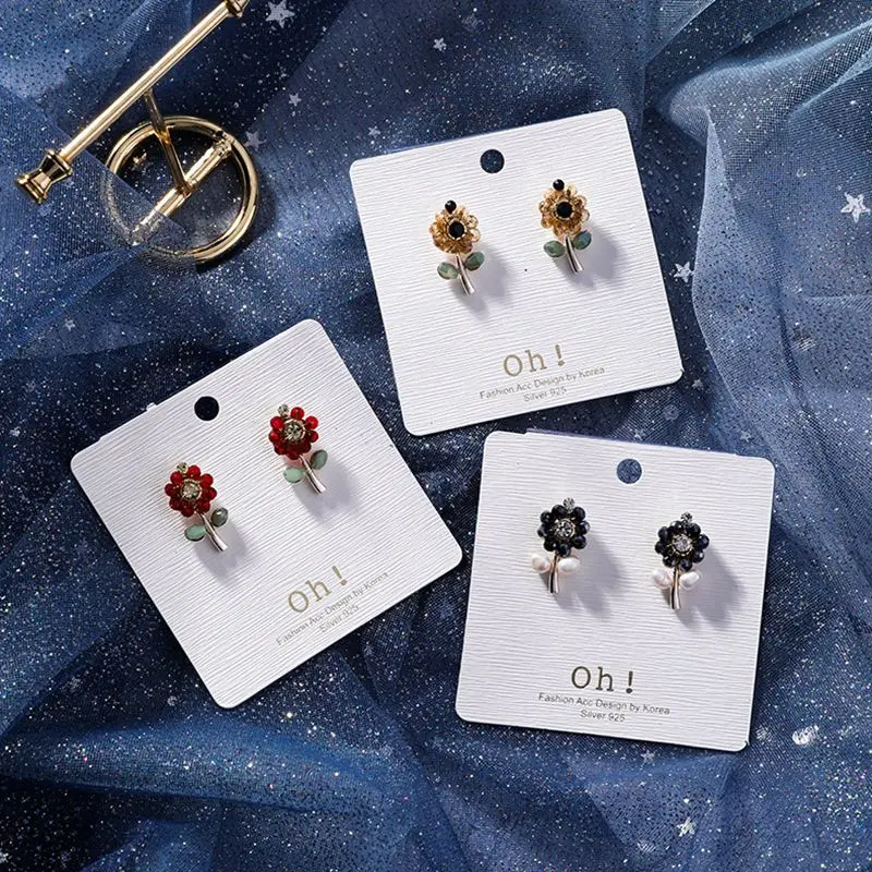 New Korean Sweet Flower Colorful Petal Earring Small Crystal Simulated Pearl Stud Earrings for Woman Girl Gift Handmade Brinco (1)