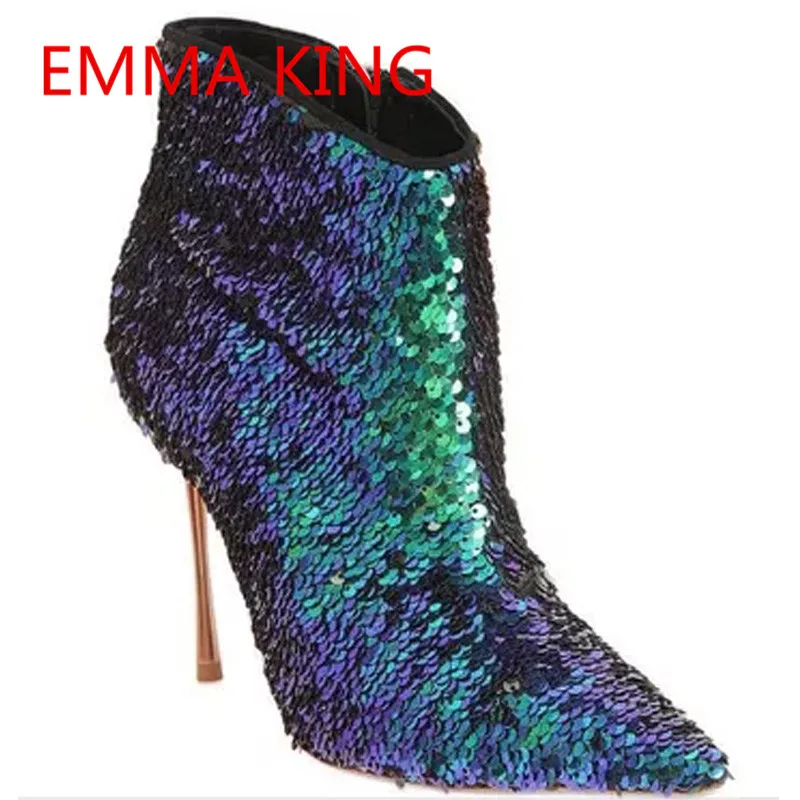 Femmes Piste Martin Dames Bottes Sequin Hauts In Picture New Bout Pointu Automne Bootie Hiver Cheville Stiletto Talons Chaussures Shown Bling Glitter As Sexy nw6CaxxYFq