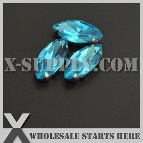 

7x15 мм смонтированный Navette (лодка) акриловый бирюзовый цвет Искусственный серебристый никель пришивная оправа для сумки, обуви, одежды