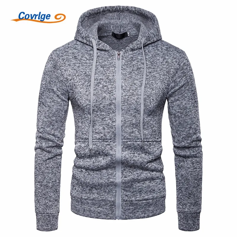 

Covrlge Men's Hoodies Tracksuit Autumn Winter Drawstring Pocket Hooded Sweatshirt Long Sleeve Zip Slim Coat Male Jacket MWW134