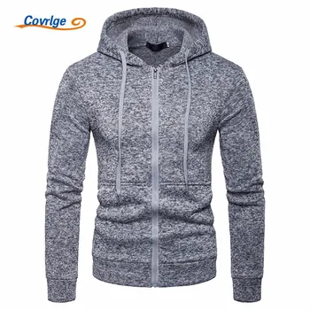 

Covrlge Men's Hoodies Tracksuit Autumn Winter Drawstring Pocket Hooded Sweatshirt Long Sleeve Zip Slim Coat Male Jacket MWW134