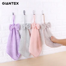 GIANTEX супер мягкое впитывающее полотенце для рук из микрофибры с милым бантом, подвесное полотенце для ванной, кухонное полотенце, чистящая ткань 30x30 см U1478