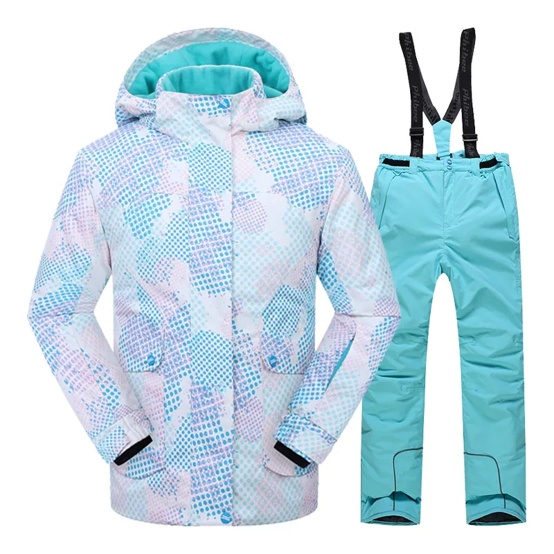 Зимние комплекты для девочек ветрозащитная Лыжная куртка и штаны, комплект верхней одежды для детей, теплый лыжный костюм для детей-подростков, одежда для девочек - Цвет: 81819 Sky Blue