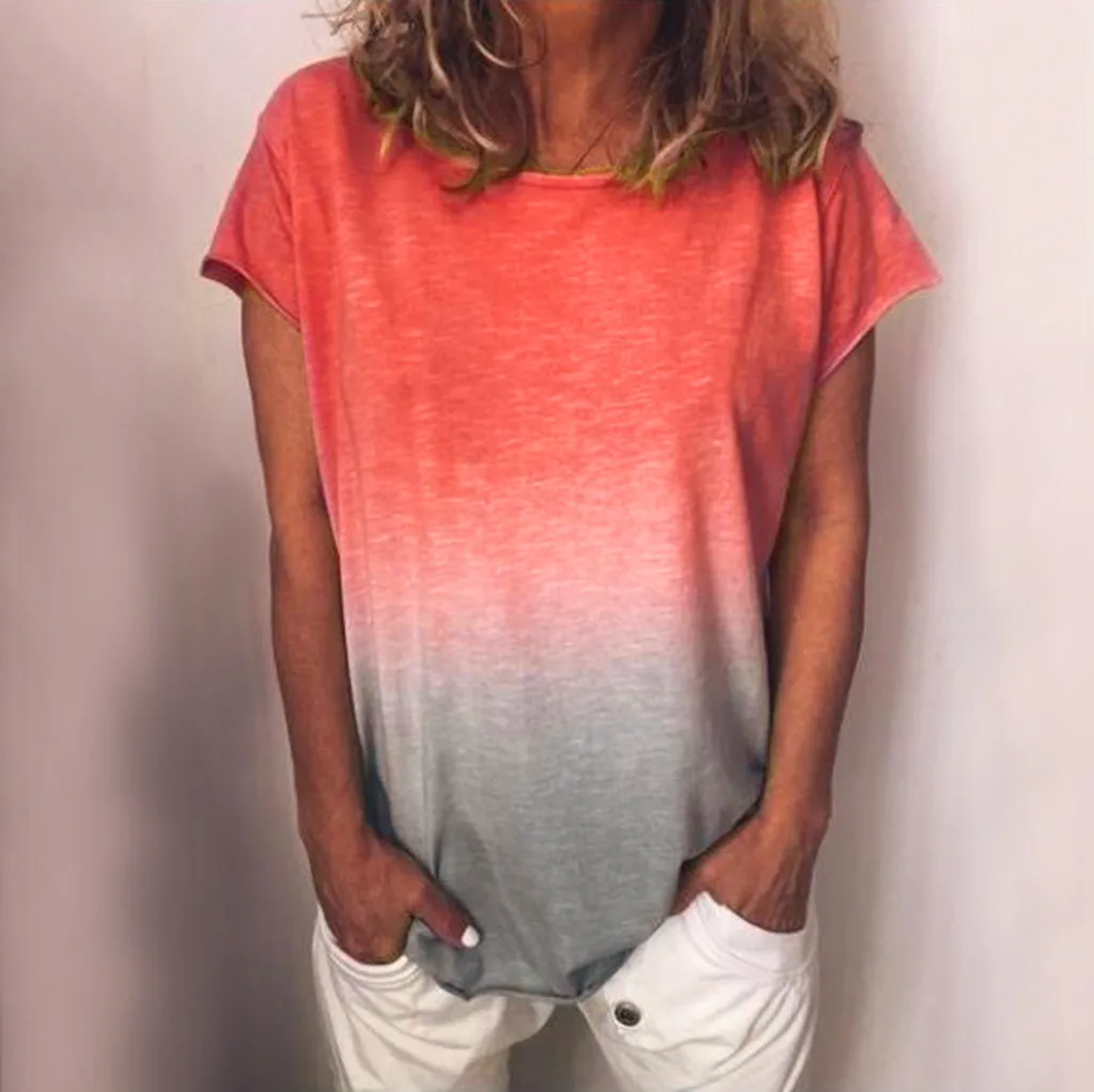 

Women T Shirt Casual Gradient Color Short Sleeved T-Shirt Tunic Tops tshirt womens camisetas verano mujer 2019 tshirt women NEW