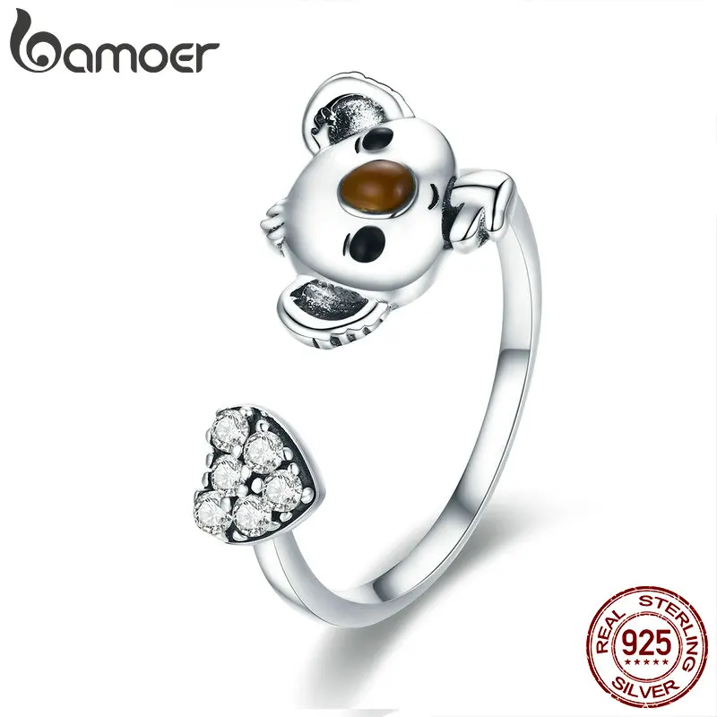 

BAMOER Animal Collection Real 925 Sterling Silver Lovely Koala Shape Adjustable Open Size Ring Sterling Silver Jewelry SCR355