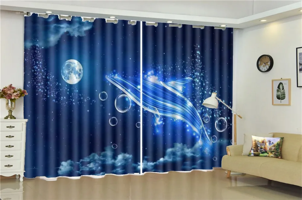 

3d Curtain Window Promotion Fantasy Bubble Abstract Dolphin Decorative Interior Beautiful Blackout Curtains