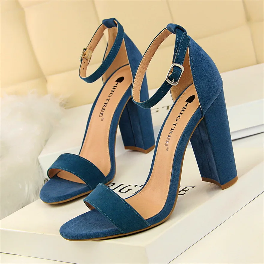 

Colors Women High Heels Sandals 2019 New Concise Solid Flock/PU Open Toe Buckle Sexy Women's Party Sandal Summer Shoes