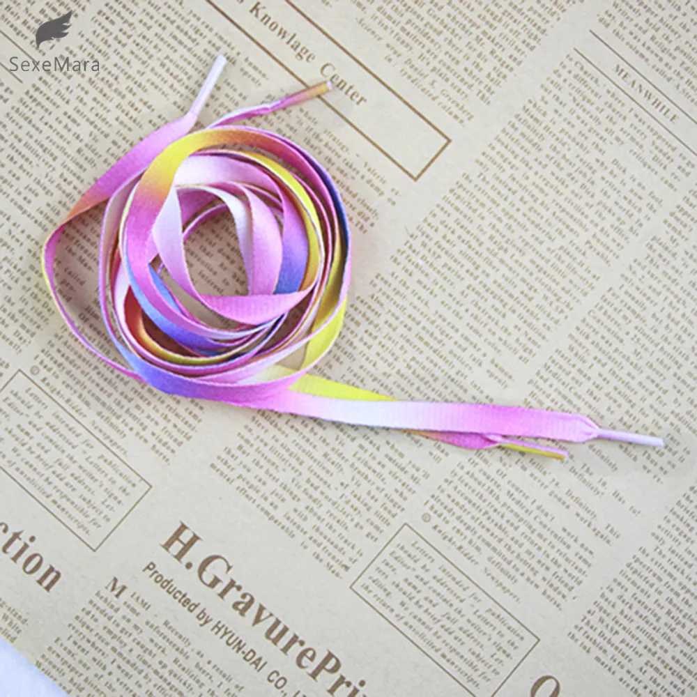 

SexeMara 1pair 2PC Multi colors Rainbow Flat Canvas Athletic Shoelace Sport Sneaker Shoe Laces Boots Strings