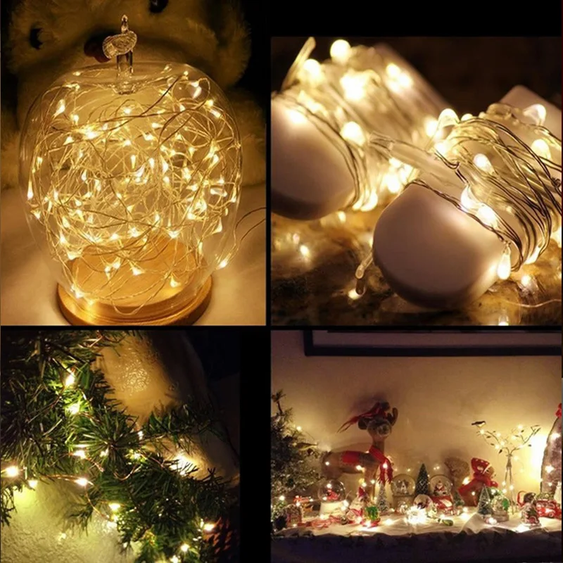 Декоративный светильник 5 м, 3 м, 2 м, гирлянда, медный провод, CR2032, на батарейках, для рождественской, свадебной вечеринки, светодиодный, сказочный светильник s