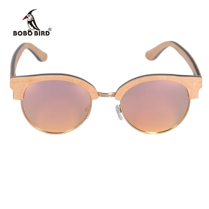 BOBO BIRD Women Sunglasses Polarized Wood Sun Glasses Retro Pink Gold Lens Glasses UV400 Gafas de sol