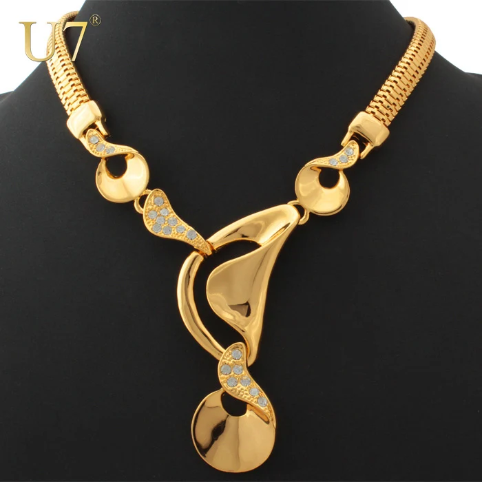 

U7 African Necklace Women Gold Color Fashion Jewelry Wholesale Trendy Big Size Choker Necklaces Dubai Jewelry N335