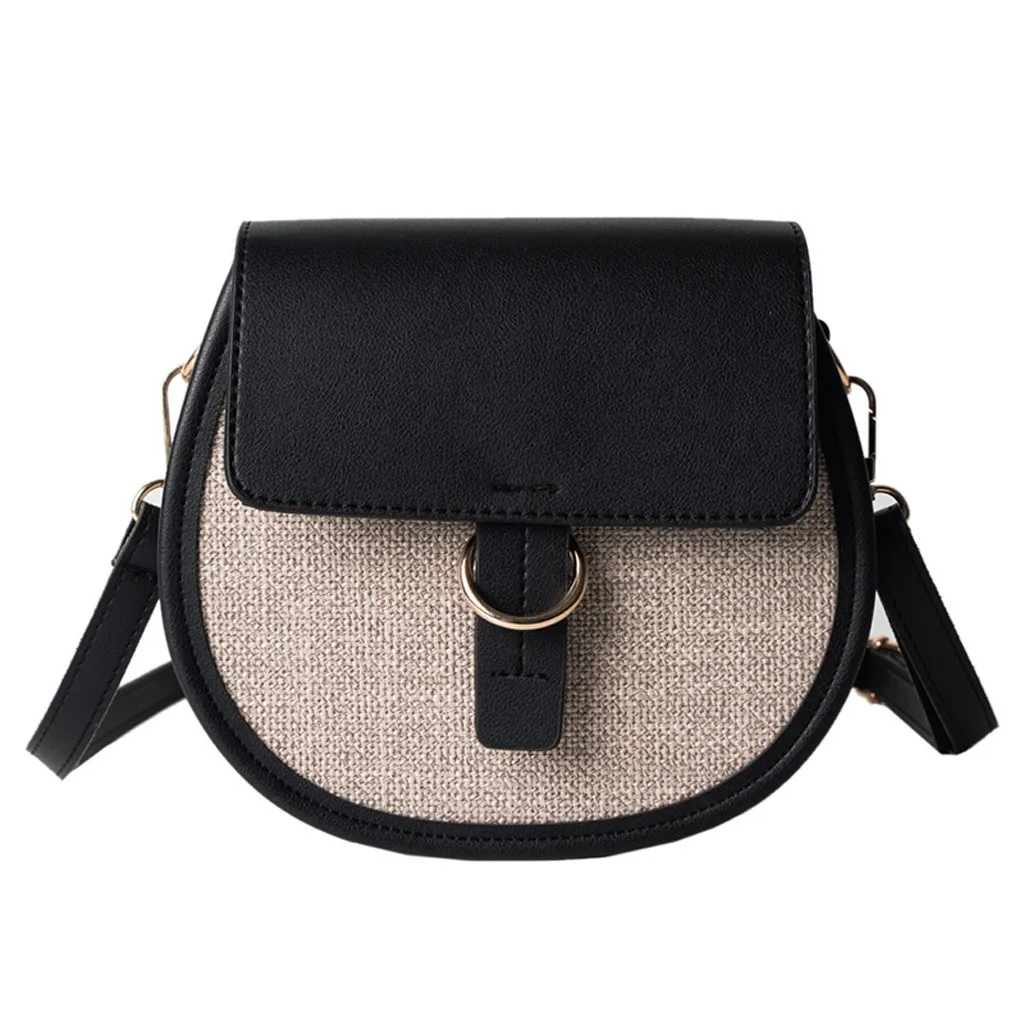 

Vintage Independent Design Black Women's Fashion Patchwork One-Shoulder Hand-Held Small Saddle Bag