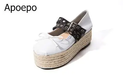 

2018 Newest flat platform round toe butterfly-knot lace-up woman shoes high quality leather flat shoes casual shoes