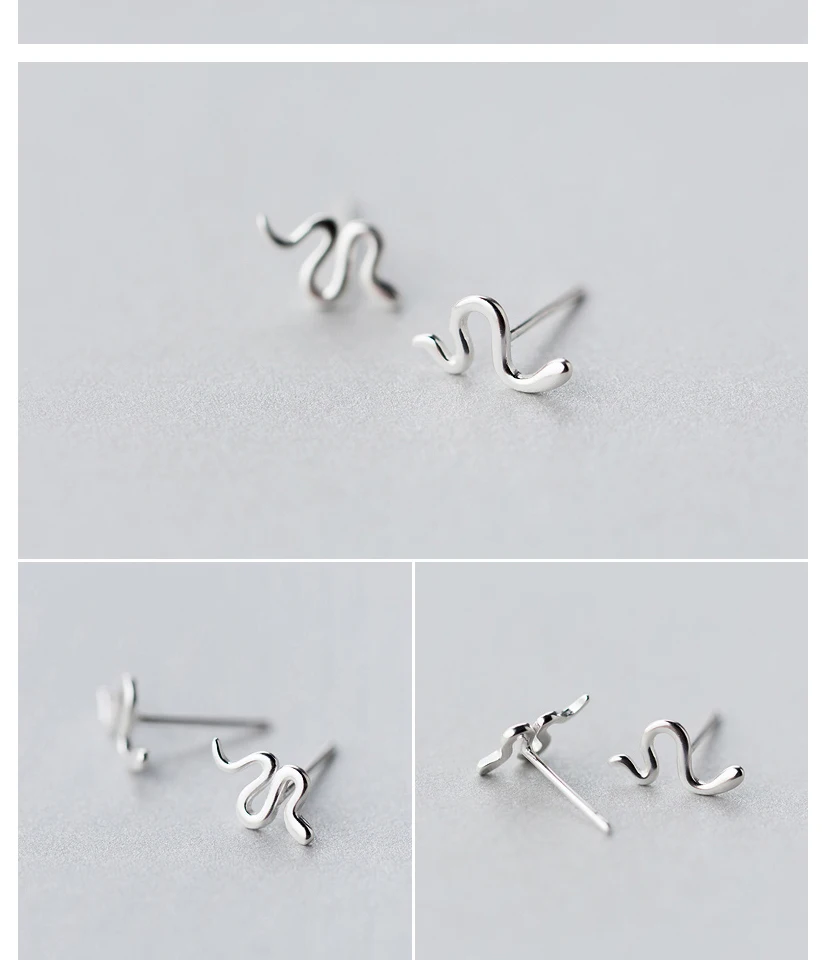 Exquisite 2018 100% 925 Sterling Silver Women's Jewelry Fashion Cute Tiny 0.6cmX1cm Snake Stud Earring Gift For Girl Kid Lady  (4)