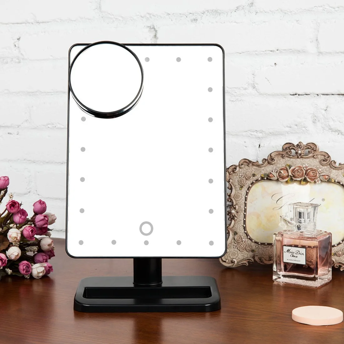 

Black Super 20 LEDs Lighted Makeup Mirror Bluetooth Speaker Magnifying Vanity Tabletop Lamp Cosmetic Mirror