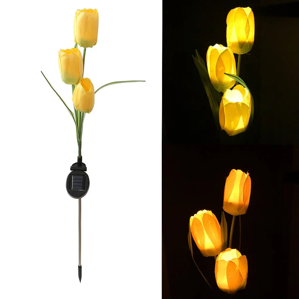 

Outdoor Solar Backyard Garden Stake Lights Solar Powered 3 Tulip Flower Lights orchidea flower bear