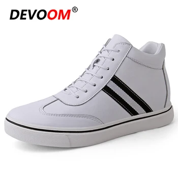 

2019 Spring New Men Casual Shoes Fashion Winter High Top White Round Toe Lace up Flat Sneakers Unisex Height Increase Insole 43
