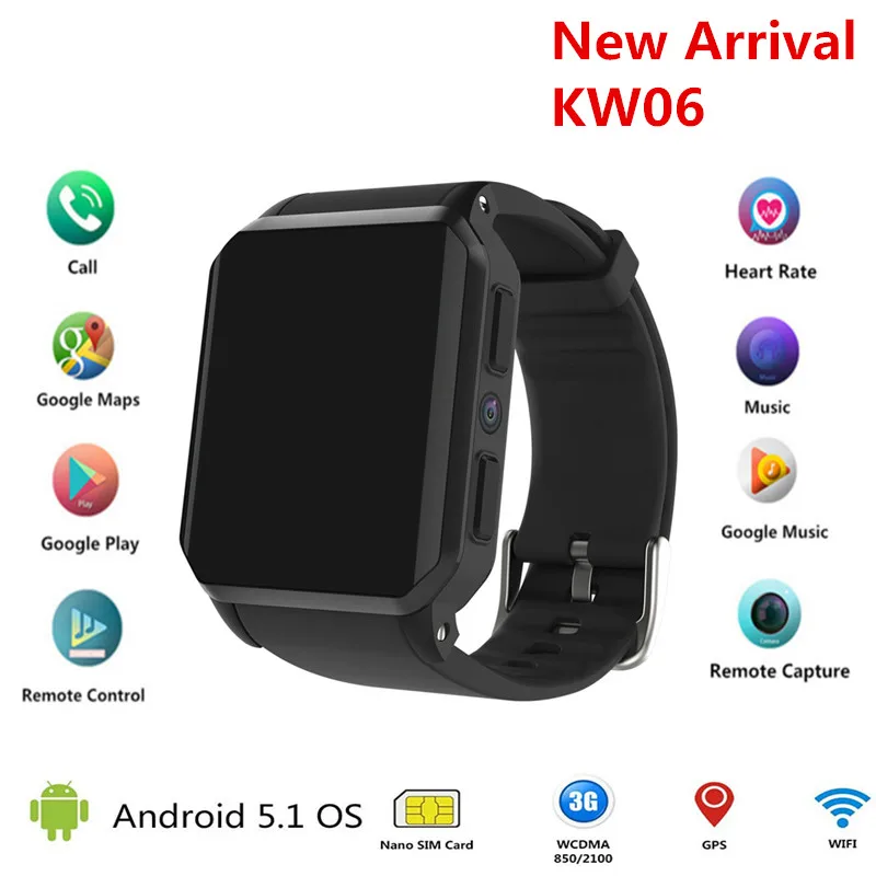 

KW06 Smart Watch 1.54 Inch MTK6580 Quad Core 1.3GHZ Android 5.1 3G Smart Watch 460mAh 0.3 Mega Pixel Heart Rate Monitor