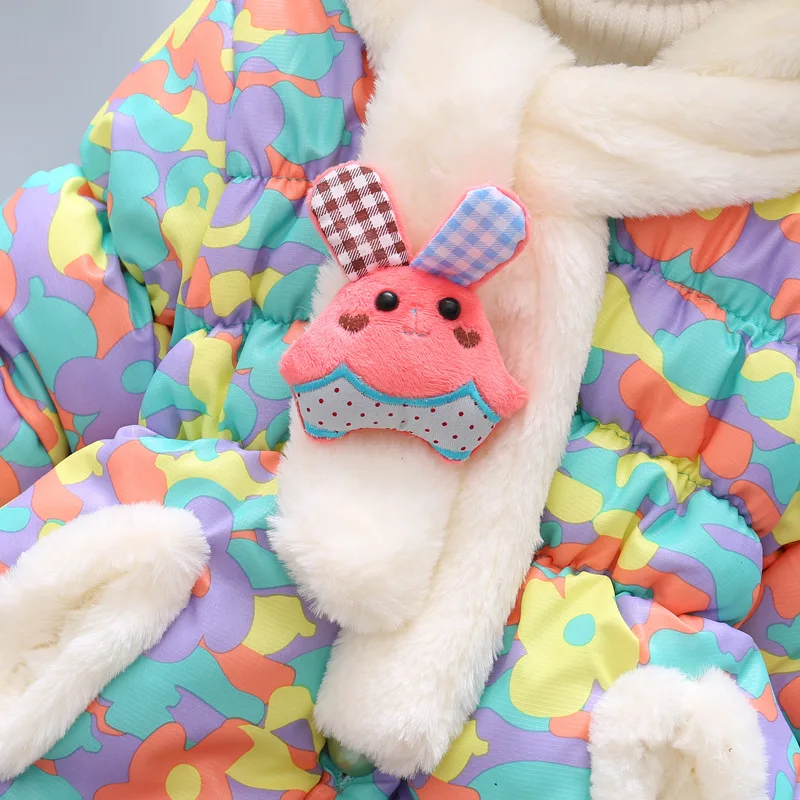 Jaqueta de Bebê Infantil do Bebê Parka da Criança Bibihou Inverno Bonito Coelho Grosso Algodão-acolchoado Bebê Menina Outerwear Meninos Meninas Neve Wear 20 Mamãe e Bebê