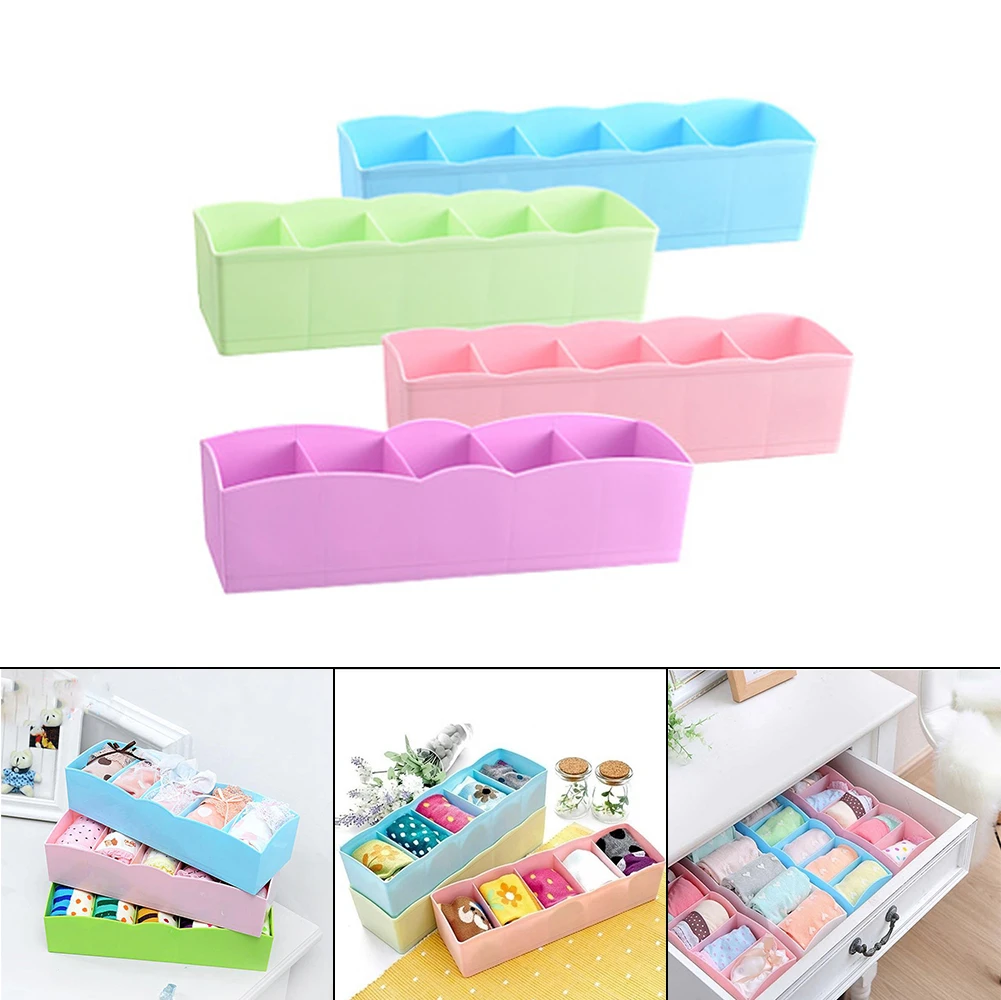

5-grids Multi-function Plastic Underwear Closet Storage Box Drawer Organizer