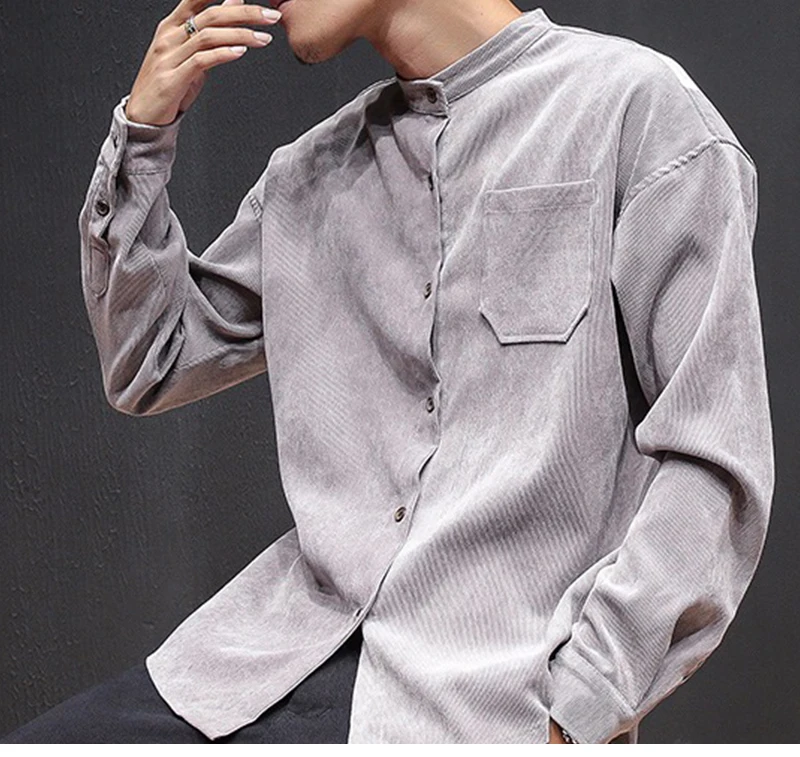Винтаж блузка Для мужчин Slim Fit Corduroy Shirt Hipster уличная человек рубашки Корейский плюс Размеры Повседневное модные Для мужчин s Костюмы C7010