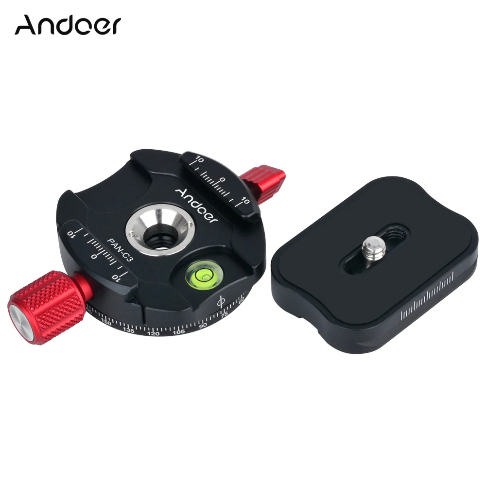 

Andoer PAN-C1 Panoramic Tripod Head Clamp Adapter Aluminum Alloy with Quick Release Plate for Arca-Swiss AS Standard QR Plates