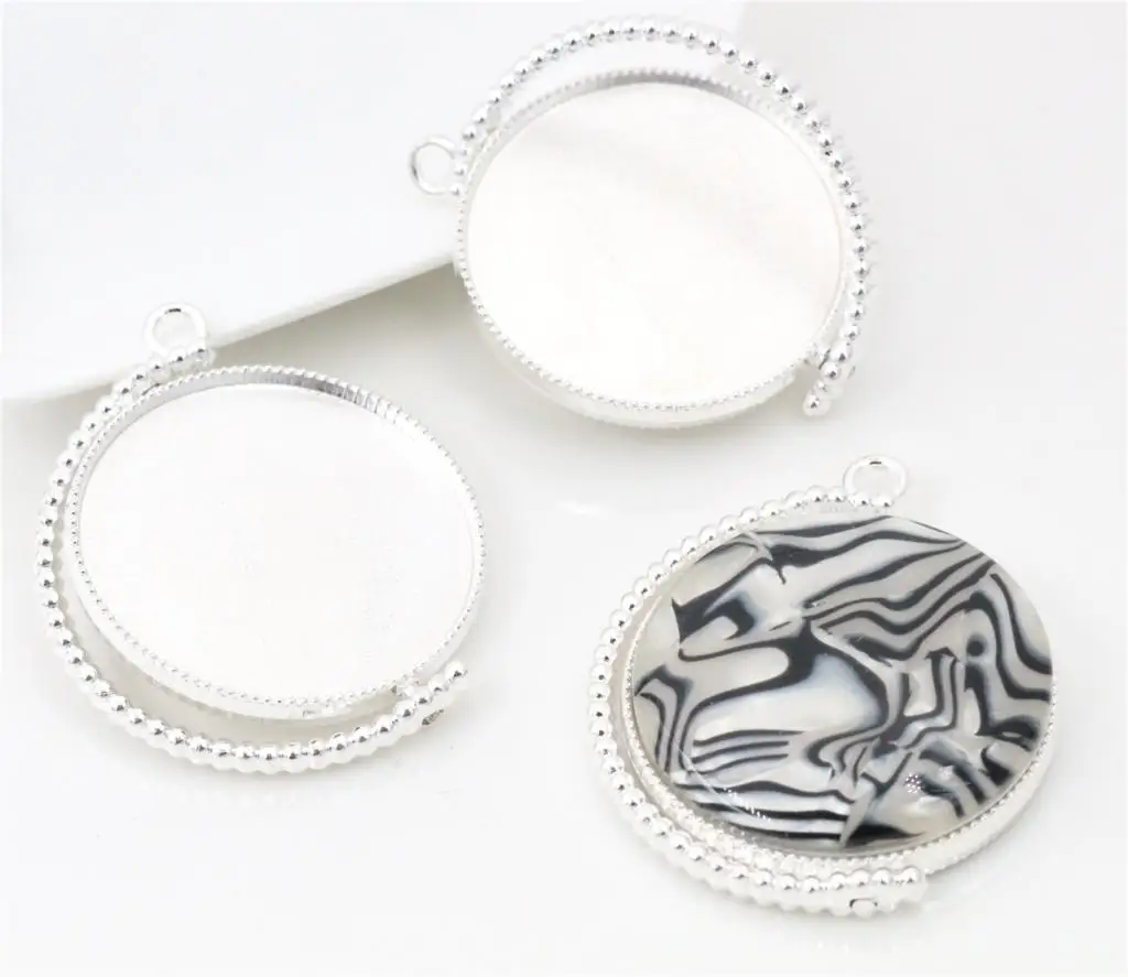 

5pcs 30mm Inner Size Rotation Double Side 360 Degree Rotation Silver colors Plated Cabochon Base Setting Charms Pendant-T2-11