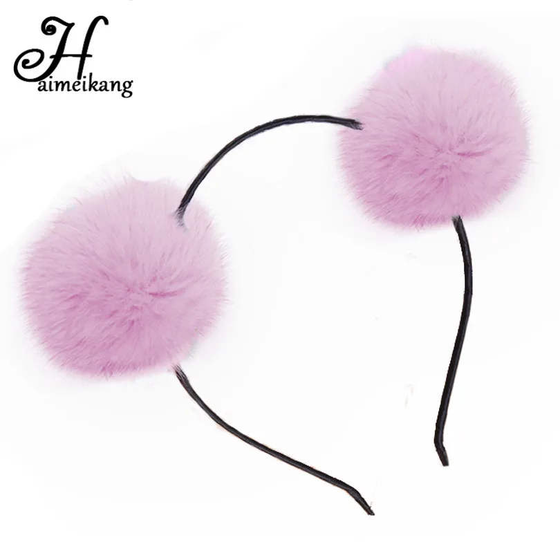 haimeikang Rabbit Fur Ball Hair Bands Girls sweet Hairband solid color ...