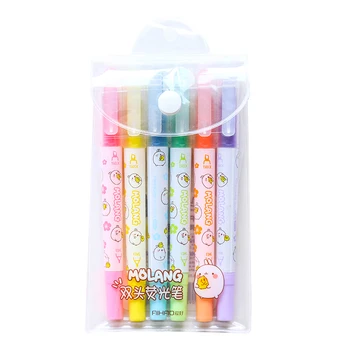 

6 pcs Molang color highlighter marker pen set Dual-side spot liner Cute Stationery office School supplies material escolar F007
