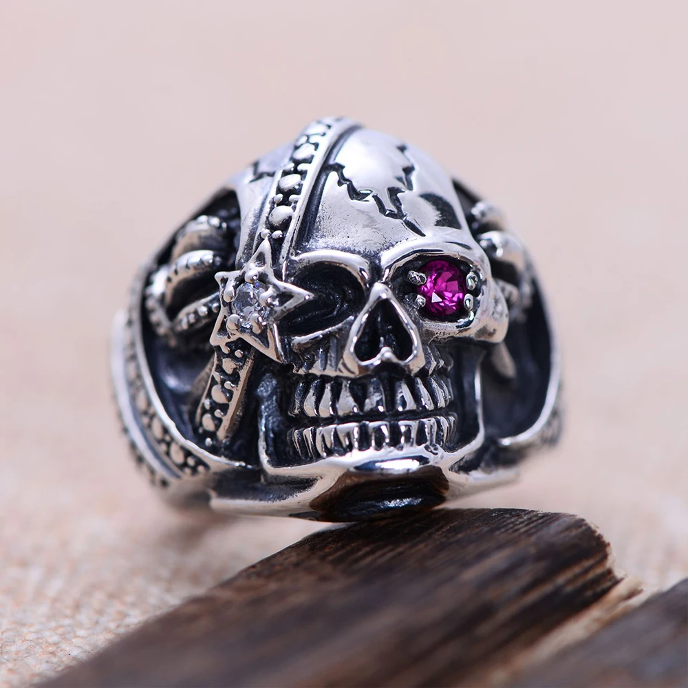 MetJakt, панк-рок, мужские Пираты, Карибский череп, кольца, твердые, 925 пробы, серебряное кольцо для мужчин, Ретро стиль, тайские серебряные ювелирные изделия