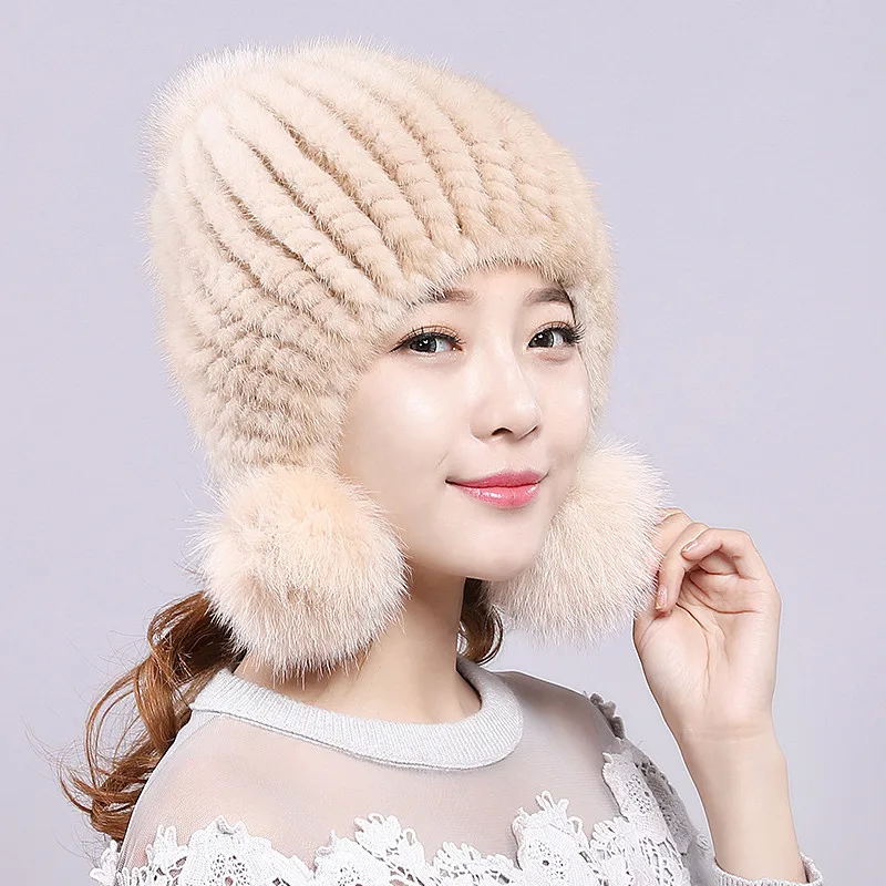 Фото Новая норковая тканая шапка Дамская Ушная Корейская версия осенне-зимней