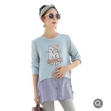

Striped Patchwork Maternity T-shirt 2018 Spring Autumn Korean New Cartoon Print Pregnancy Tops Clothes for Pregnant Women QL8879