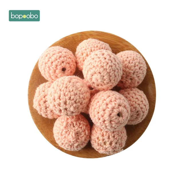 Bopoobo 20mm 10pcs Wooden Crochet Beads Chewable Beads DIY Wooden Teething Knitting Beads Jewelry Crib Sensory Toy Baby Teether 16