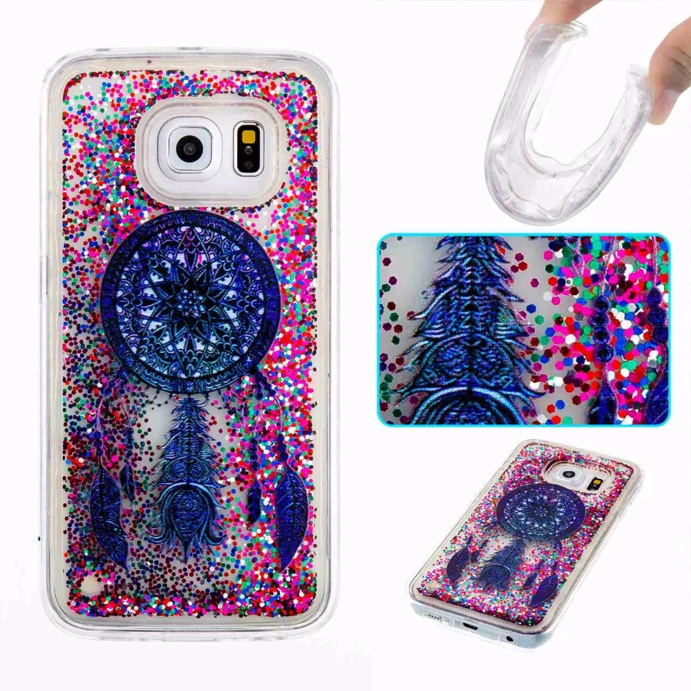 Динамический Блеск Case Для Samsung Galaxy S6 3D Soft Skin ТПУ жидкость Звезда Плывун Clear Protective