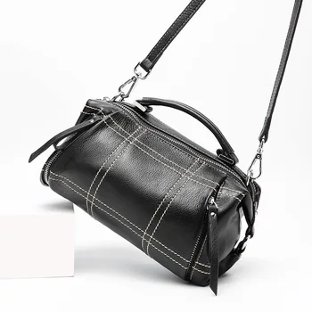 

2018 New Handbags Fashion Boston Genuine Leather Portable Shoulder Messenger Bag Simple Handbag