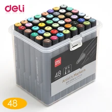 Deli 48 цветов художественные маркеры набор двухголовый квадратный художественный эскиз маслянистые маркеры на спиртовой основе кисти чернила маркеры для анимации ручка