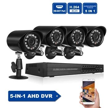 

4CH 1080P Hybrid DVR 5-in-1 Digital Video Recorder 4pcs 720P Outdoor/Indoor Weatherproof Infrared Bullet Camera 4CH CCTV Kit