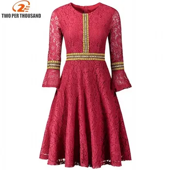 

Vintage Spring Tip Dress O Neck 3 /4 Hull Vestidos De Renda Knee Length Casual Dress Party Cocktail Vestidos Mujer